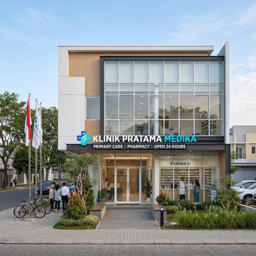 Eksterior modern Klinik Pratama Medika yang hangat dan profesional
